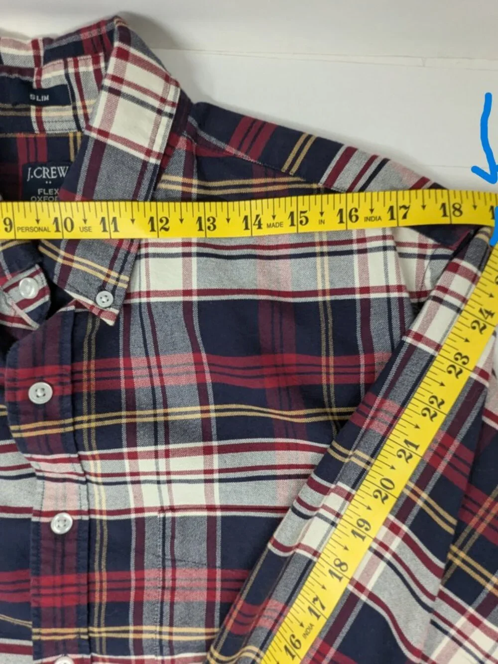 J Crew Mens Flex Oxford Shirt Large Red White Blue Plaid Button Down Slim $24